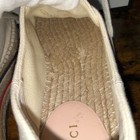 GUCCI 
Canvas Logo Lace-Up Platform Espadrilles 36 Greggio Grege - Picture 9 of 15